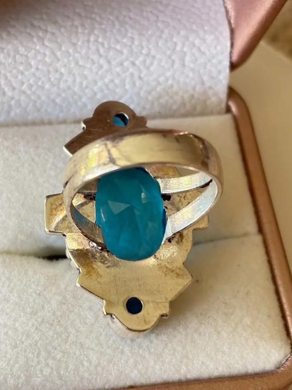 Simulated Blue Topaz Three Stone Statement Ring 925 Silver Plated - Size 8.5